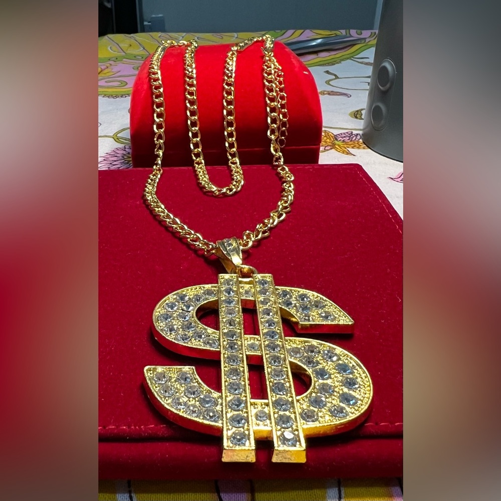 Gold Dollar Sign Pendant Necklace
